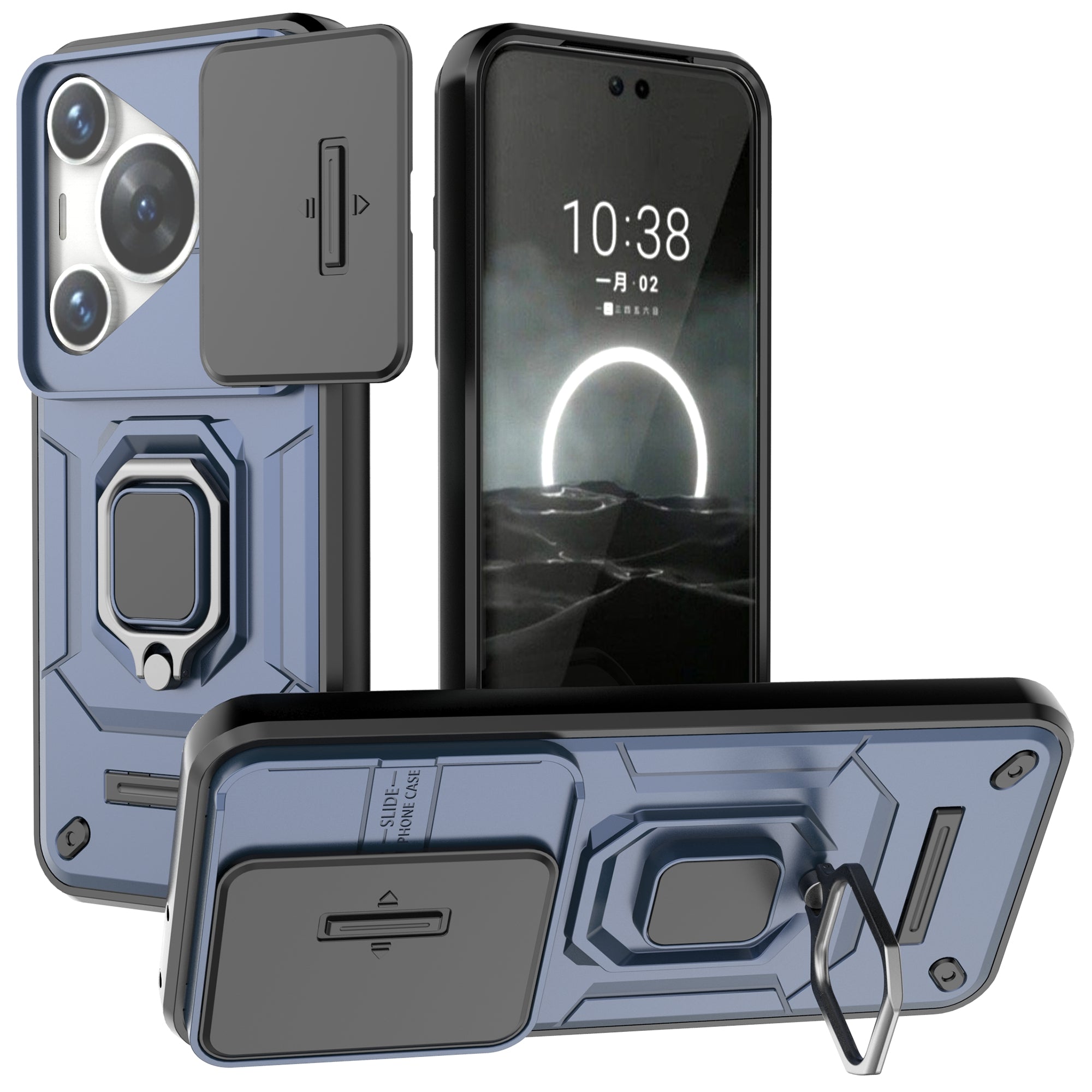 For Huawei Pura 70 Pro / Pura 70 Pro+ Kickstand Case Slide Lens Protection PC+TPU Phone Cover For Huawei Pura 70 Pro / Pura 70 Pro+ Kickstand Case Slide Lens Protection PC+TPU Phone Cover